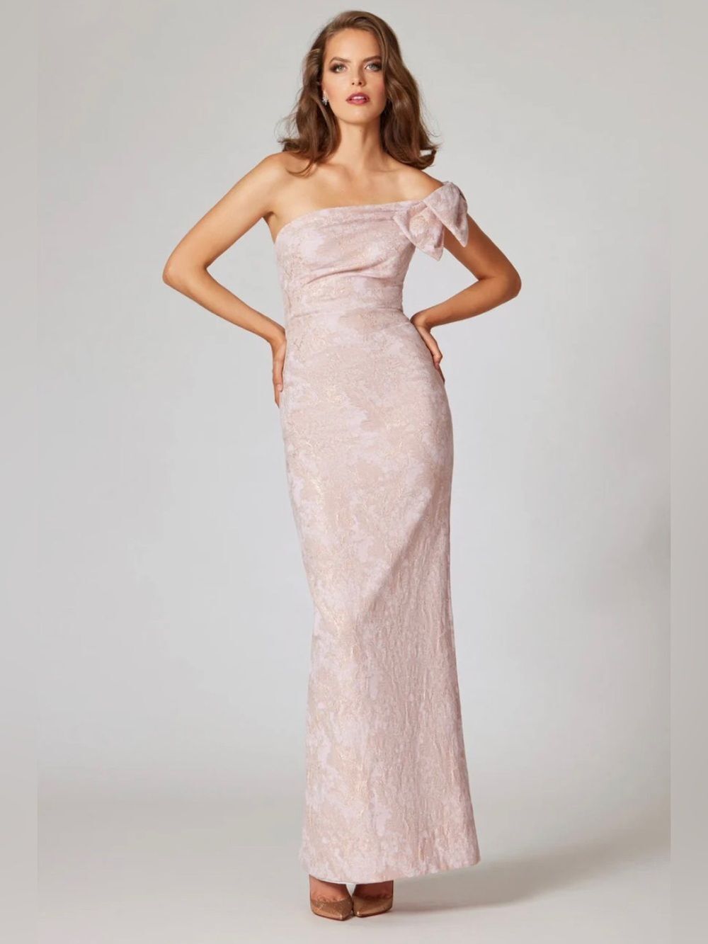 Teri Jon Metallic Jacquard One-Shoulder Column Gown size 10